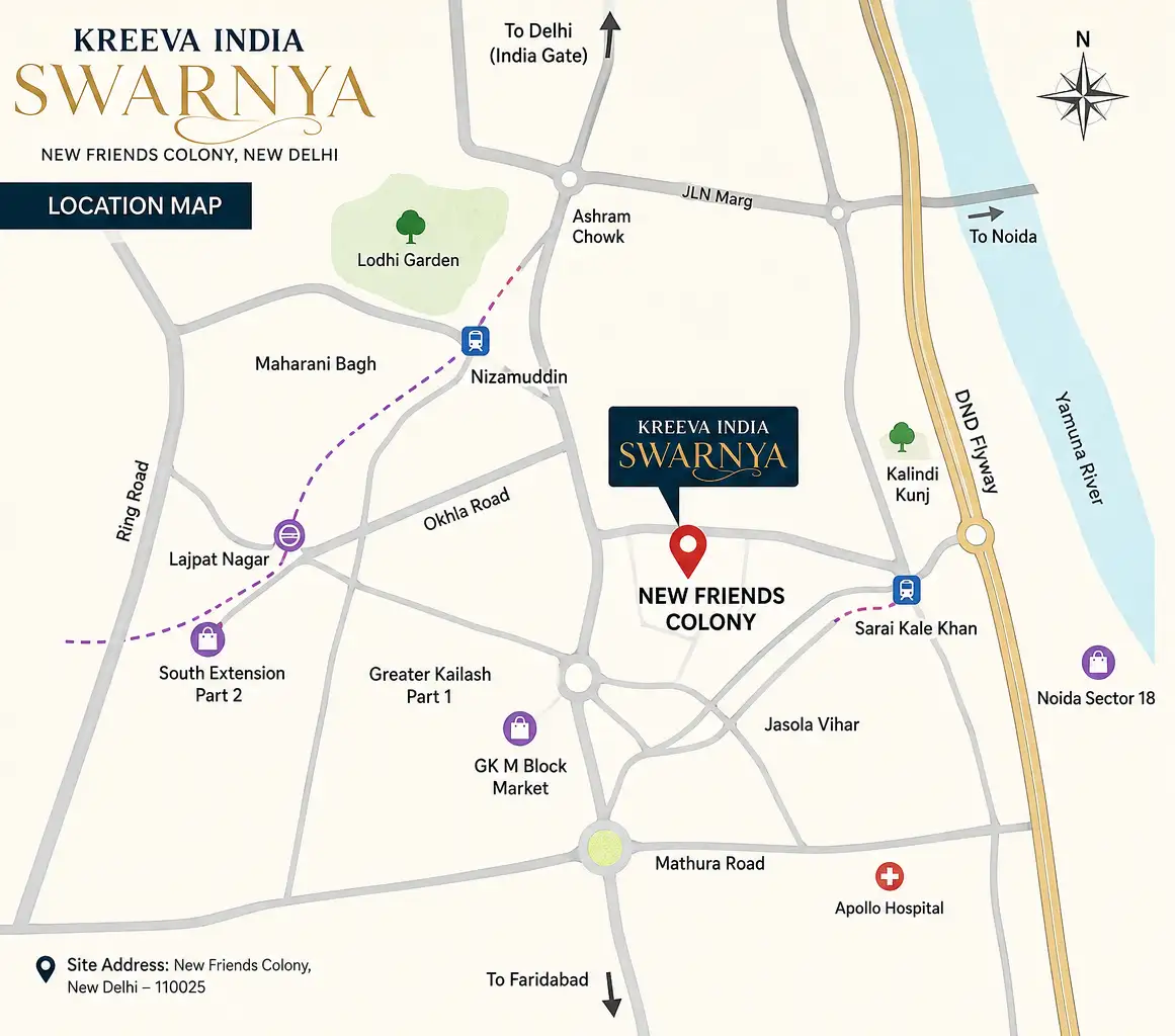 Kreeva Swarnya New Friends Colony Location Map